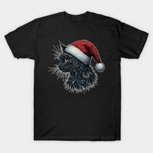 Retro cosmic christmas artistic black cat T-Shirt